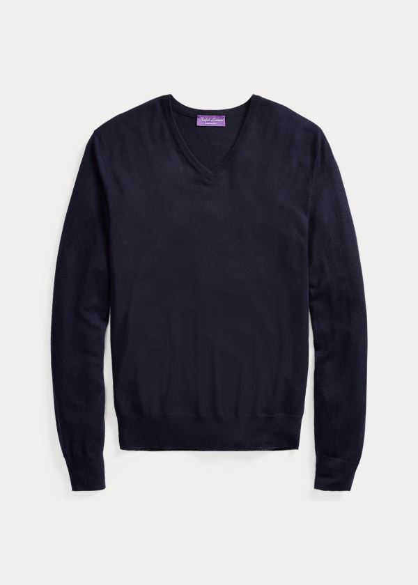 Ralph Lauren Cashmere V-Neck Striktrøje Herre Danmark (DIFEQ4398)